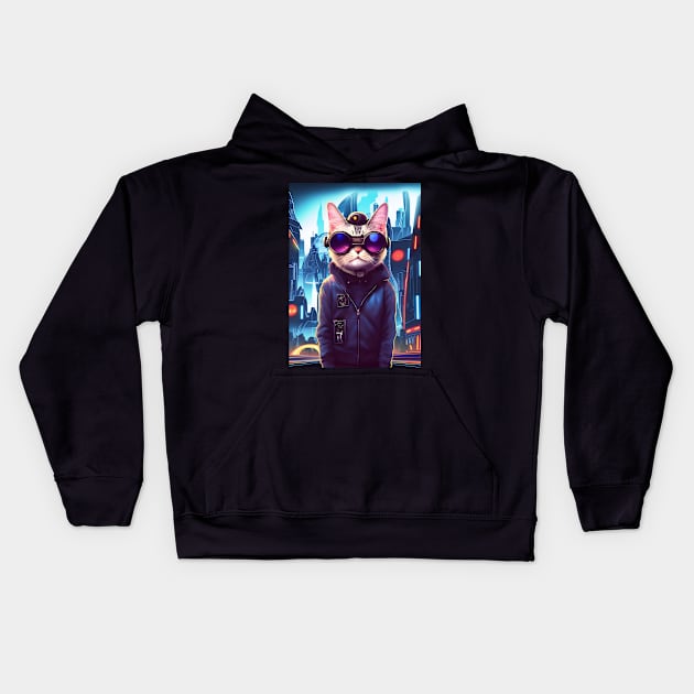 Cool Japanese Techno Cat In Future World Japan Neon City Kids Hoodie by star trek fanart and more